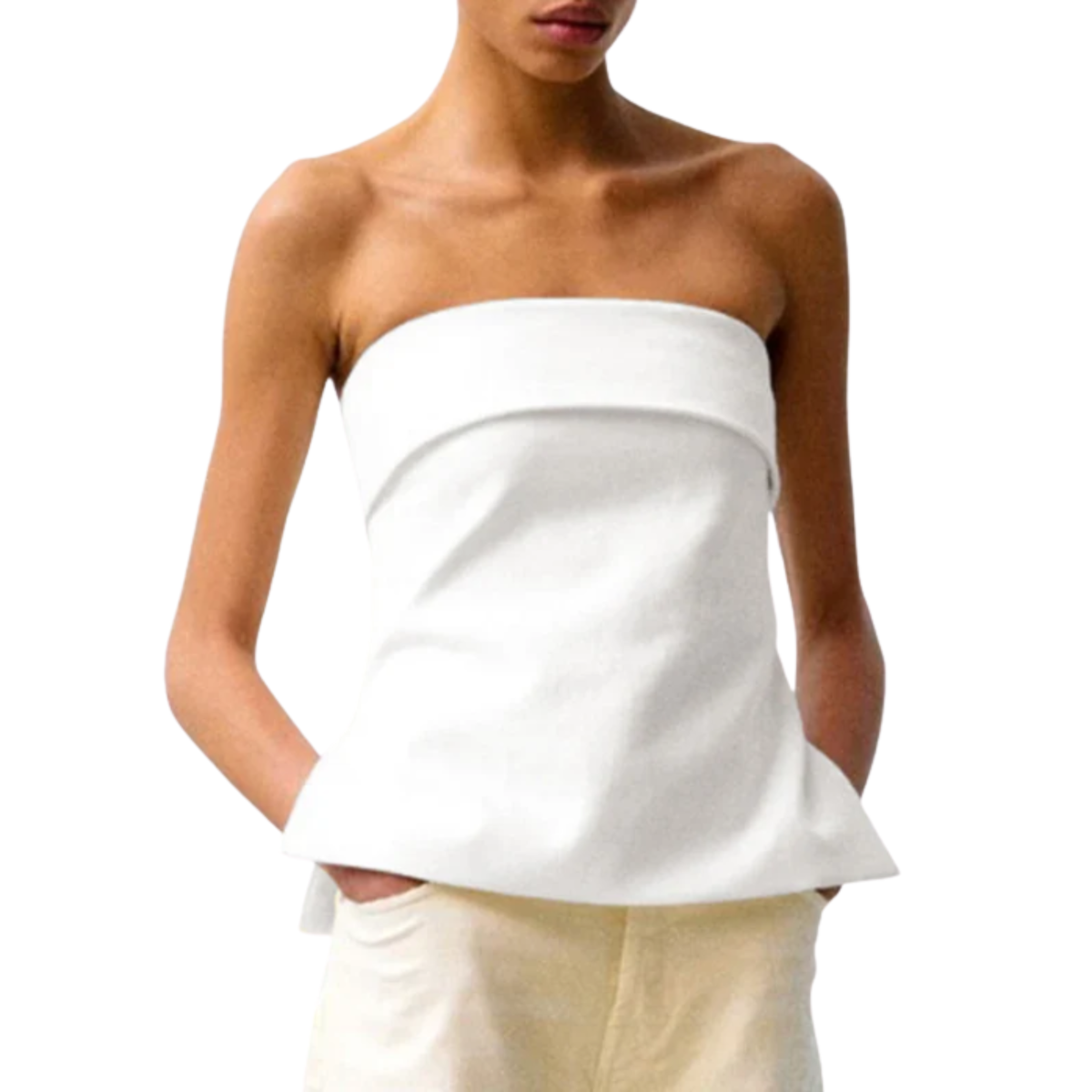 Short crop top for women — strapless — beach — White