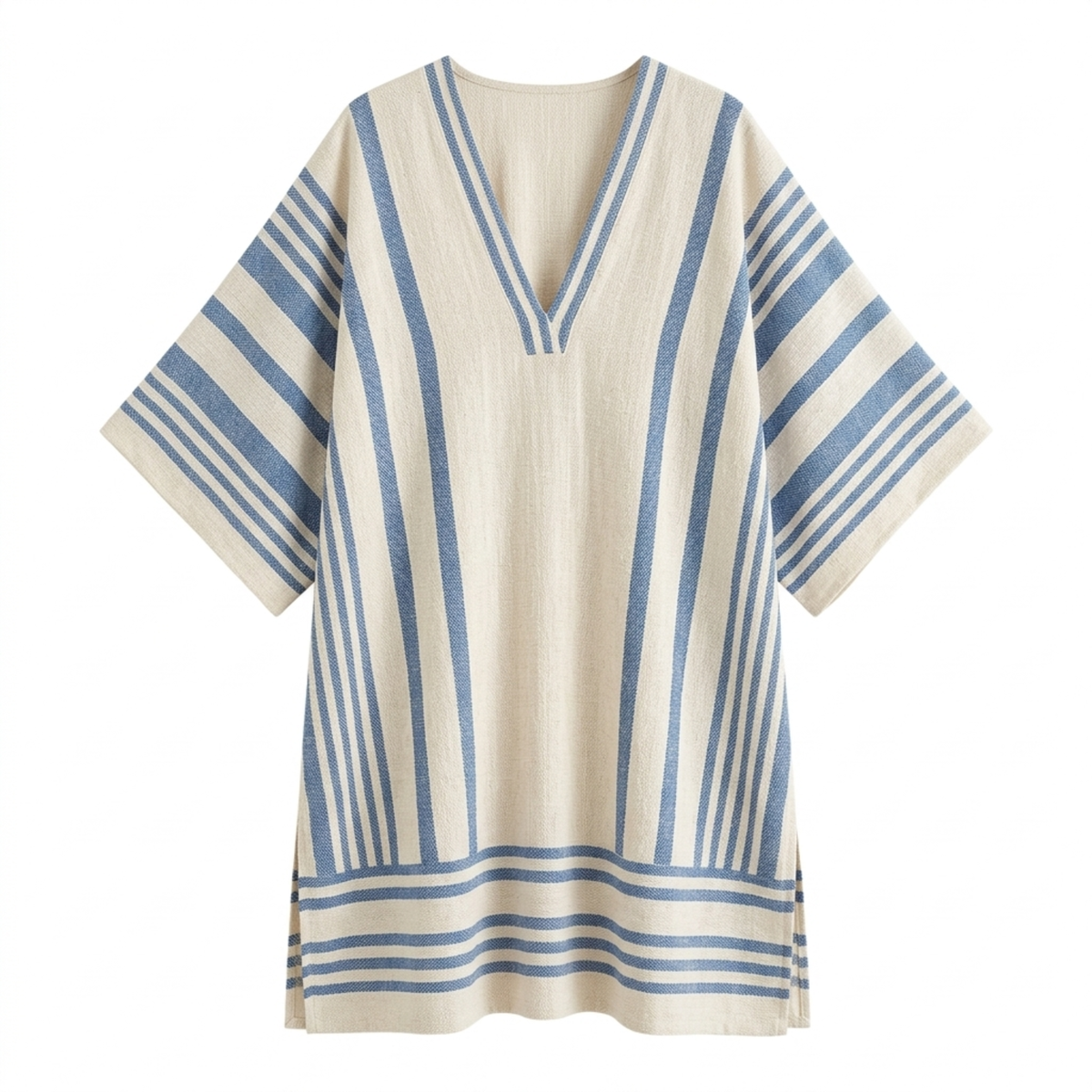 Striped kimono tunic for women — loose fit — beach and travel — White