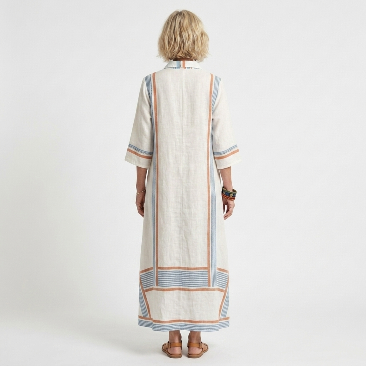 Striped kimono caftan dress — flared cut — beach vacation — product view