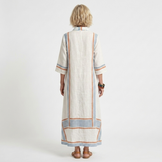 Striped kimono caftan dress — flared cut — beach vacation — product view