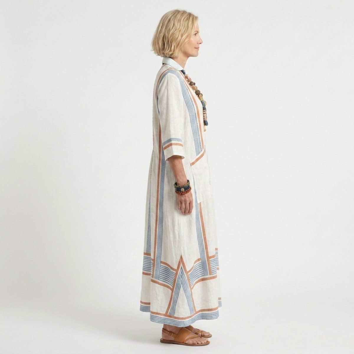 Striped kimono caftan dress — flared cut — beach vacation — product view