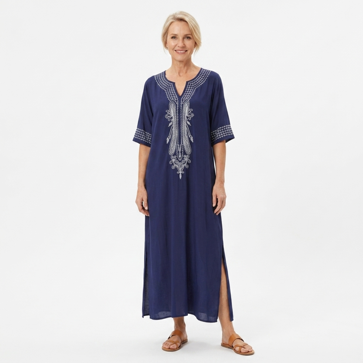 Long beach kimono robe — loose fit — summer vacation — Navy Blue/White