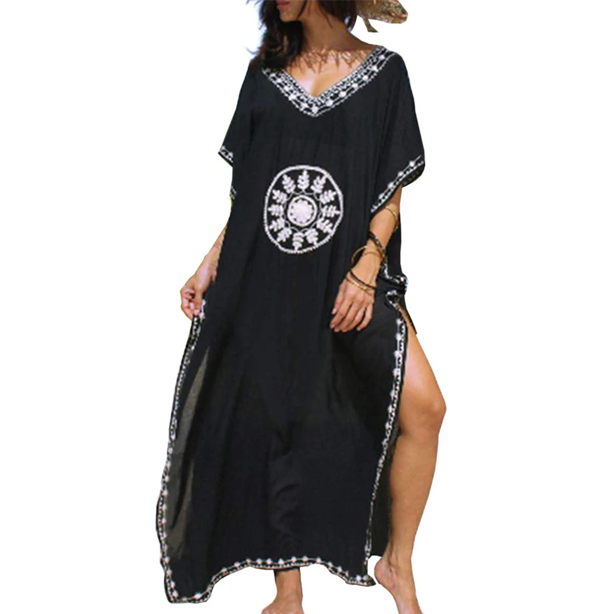 Long beach kimono robe — loose fit — summer vacation — Black/White