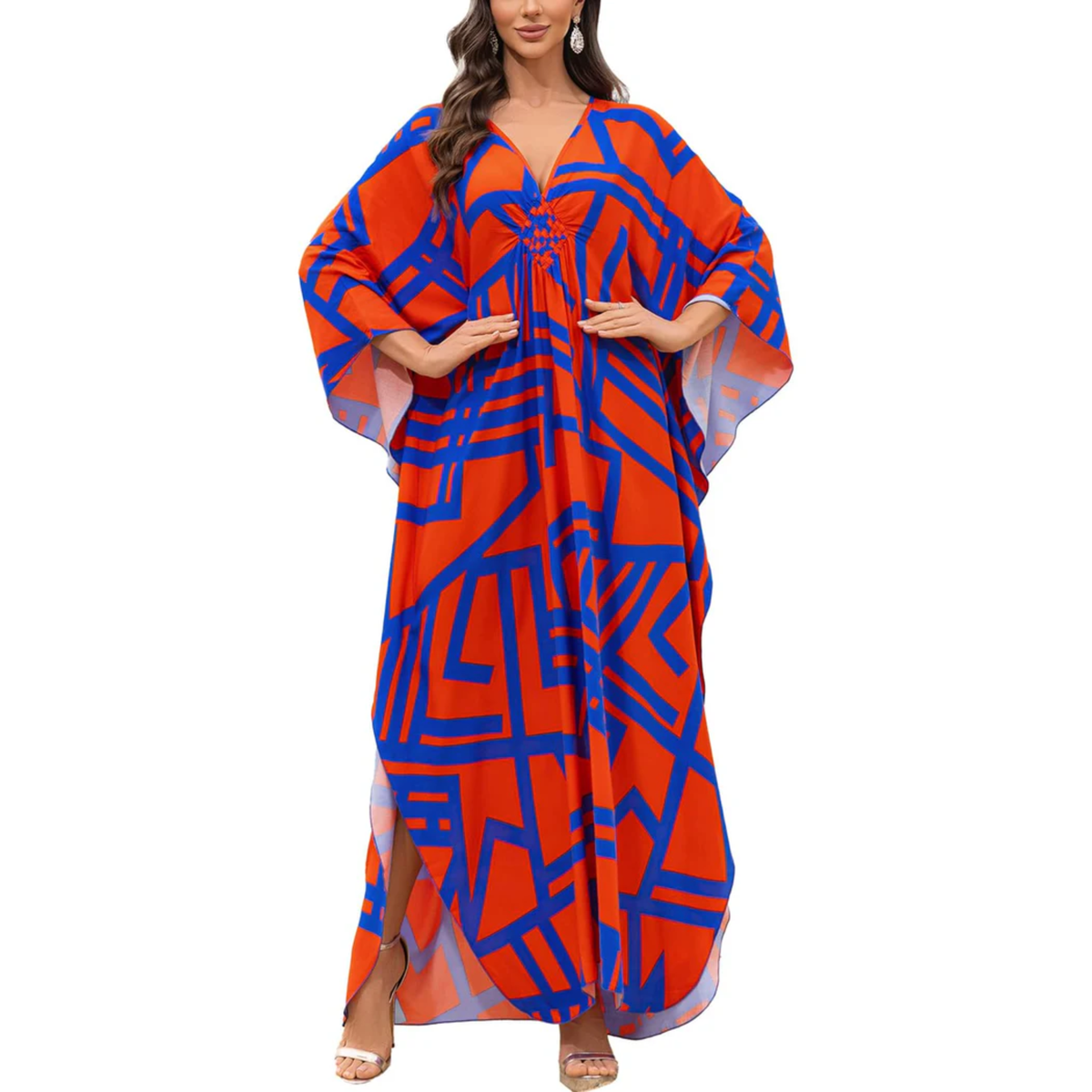 Long beach kimono robe — loose fit — summer vacation — Orange/Blue