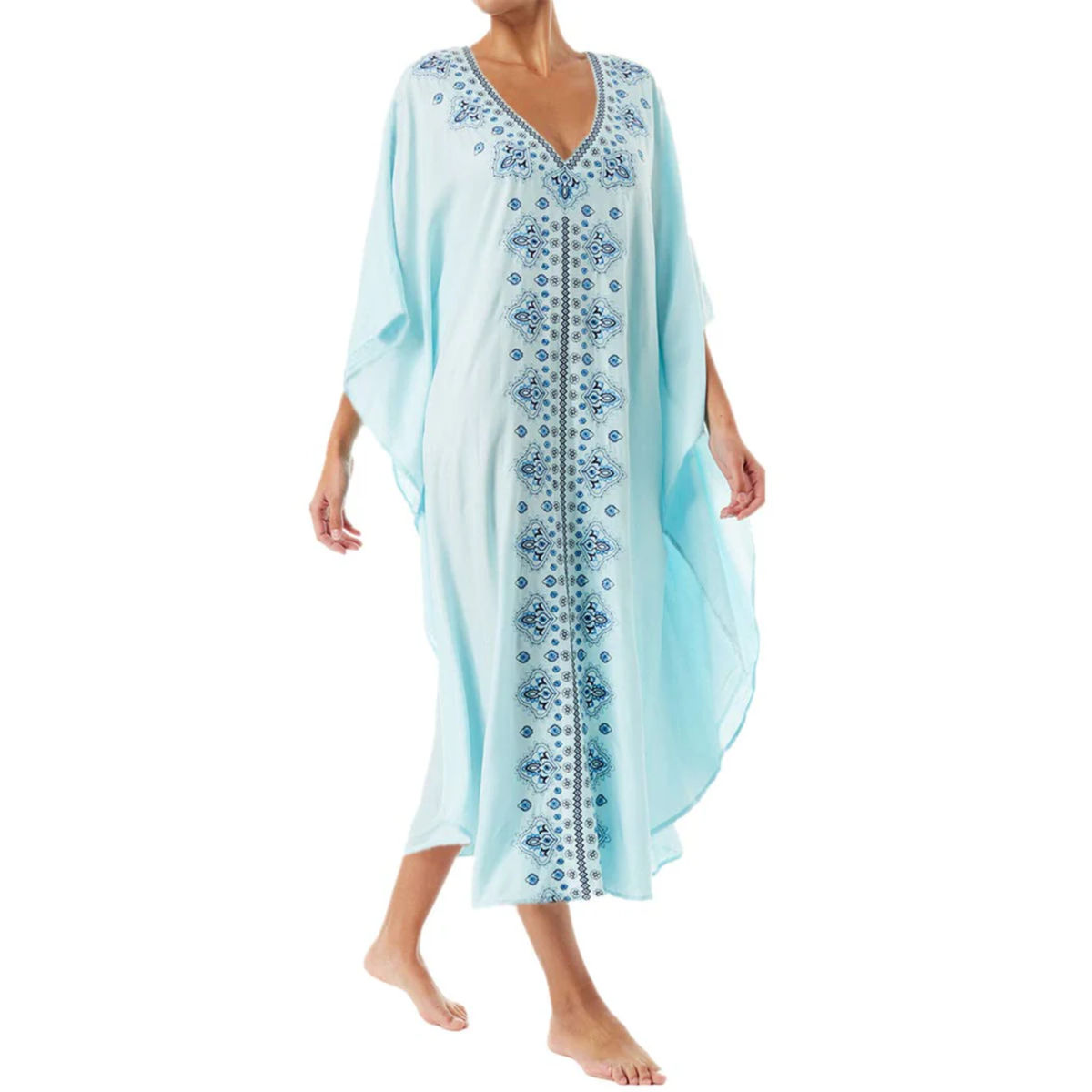 Long beach kimono robe — loose fit — summer vacation — Light Blue/Blue
