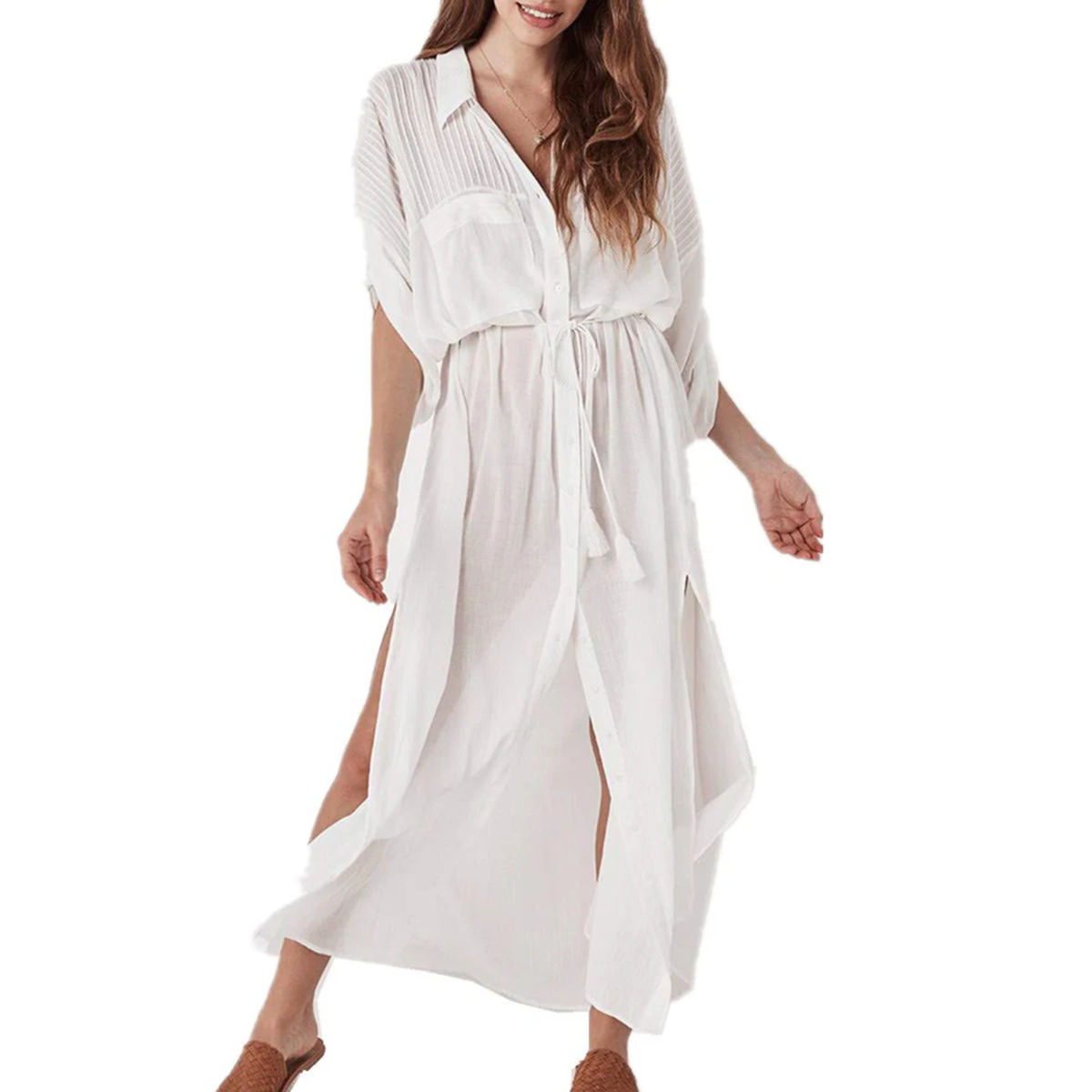 Long beach kimono robe — loose fit — summer vacation — White