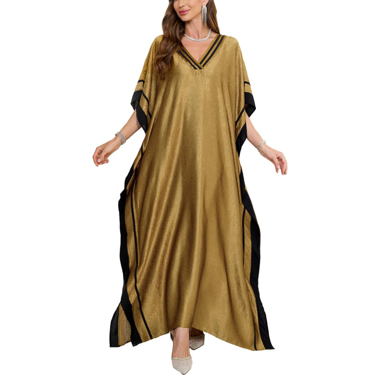 Long beach kimono robe — loose fit — summer vacation — Gold/Black