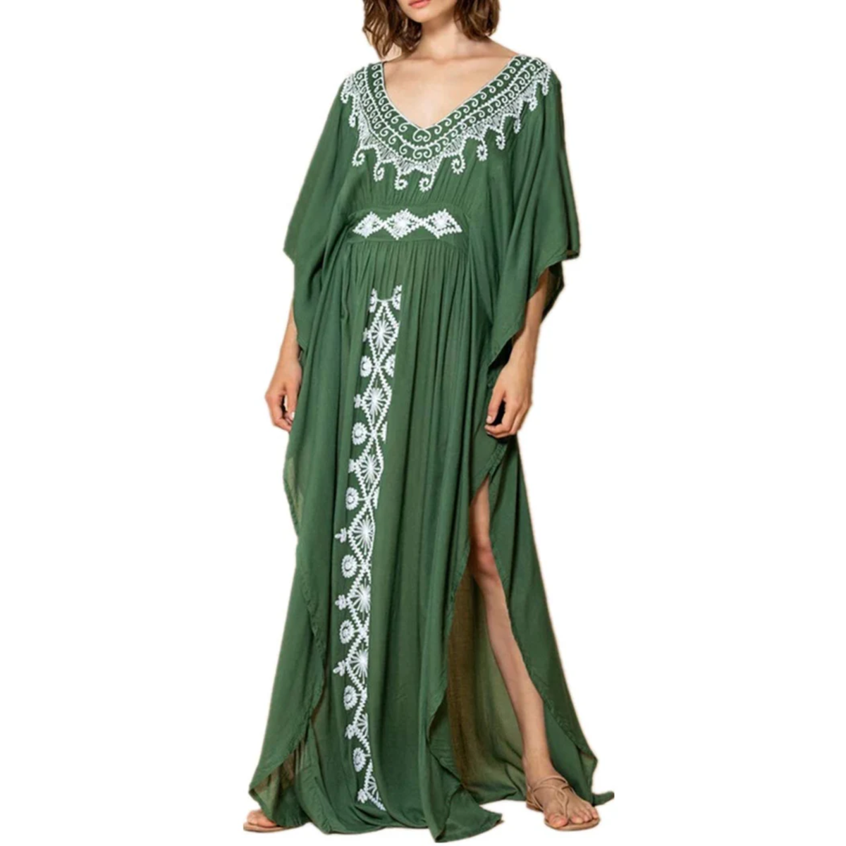 Long beach kimono robe — loose fit — summer vacation — Green/White