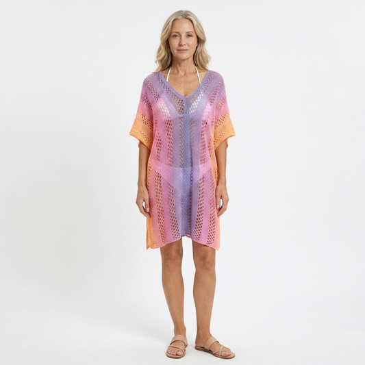 Women's beach kimono robe — loose crochet fit — summer vacation — Pink