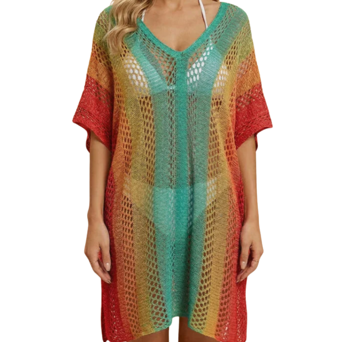 Women's beach kimono robe — loose crochet fit — summer vacation — Green