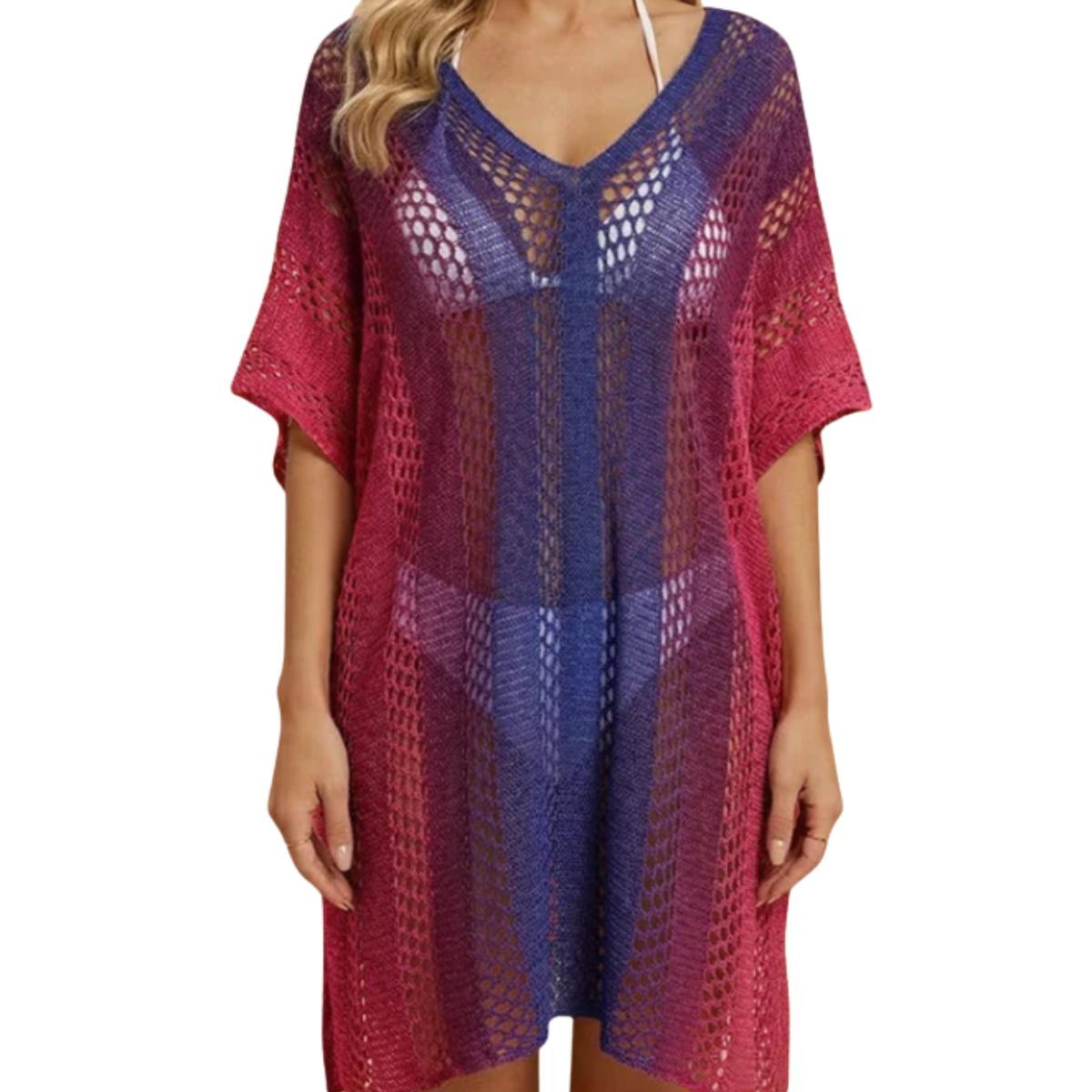 Women's beach kimono robe — loose crochet fit — summer vacation — Dark Blue