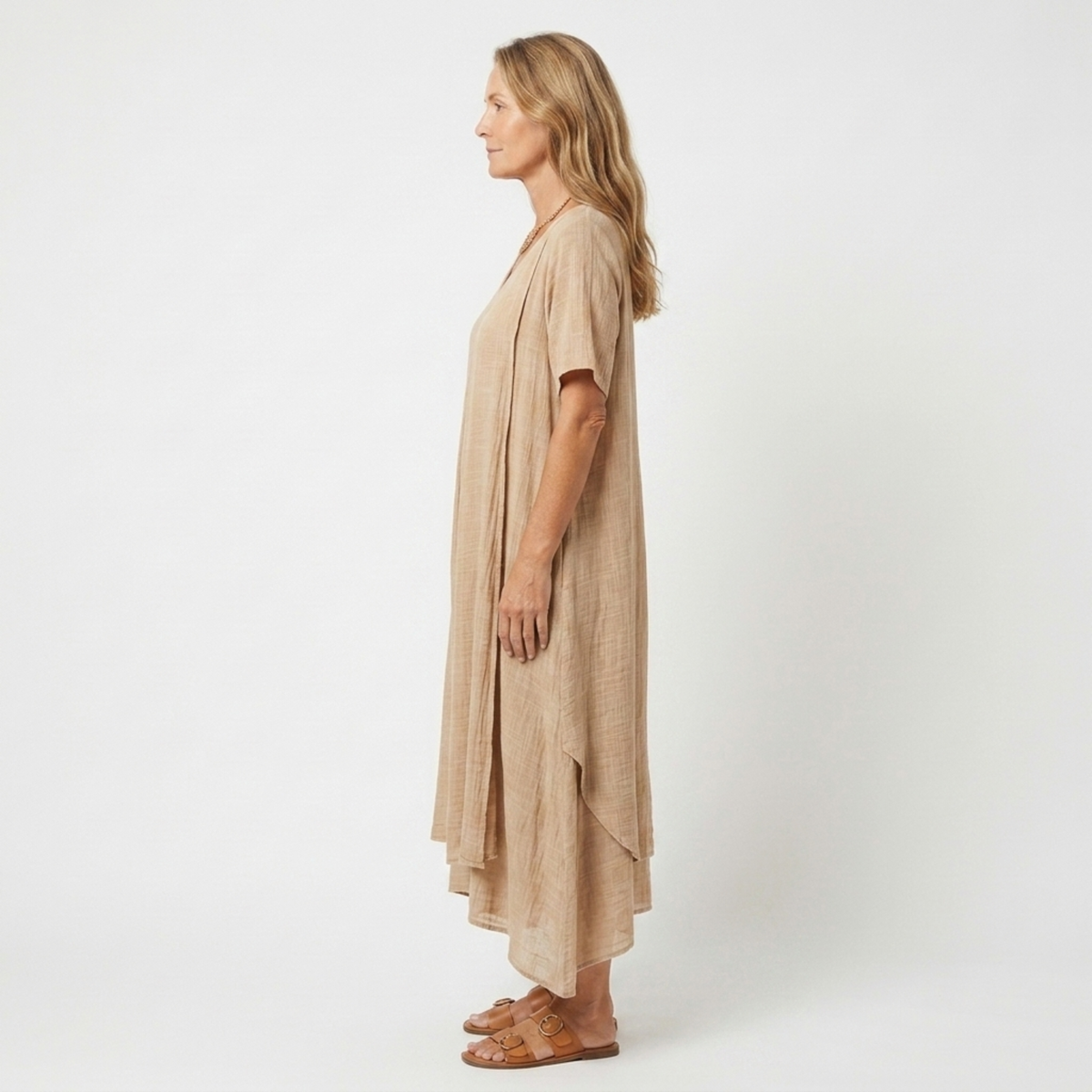 Women's kimono robe with V-neck — beach — Beige
