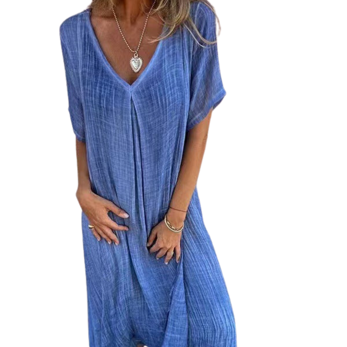 Women's kimono robe with V-neck — beach — Blue