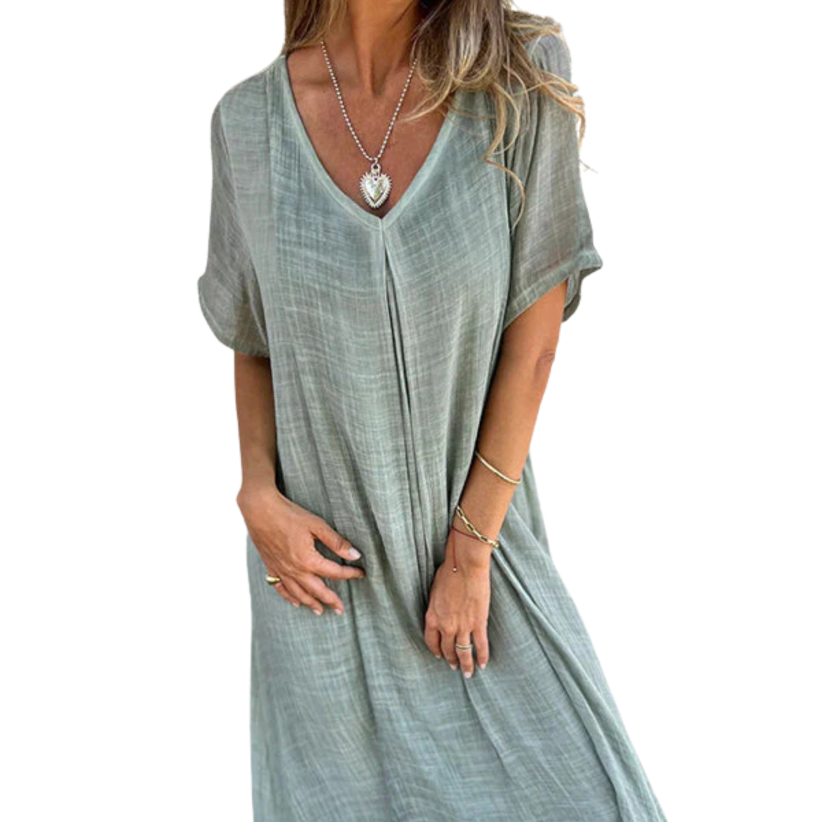 Women's kimono robe with V-neck — beach — Green