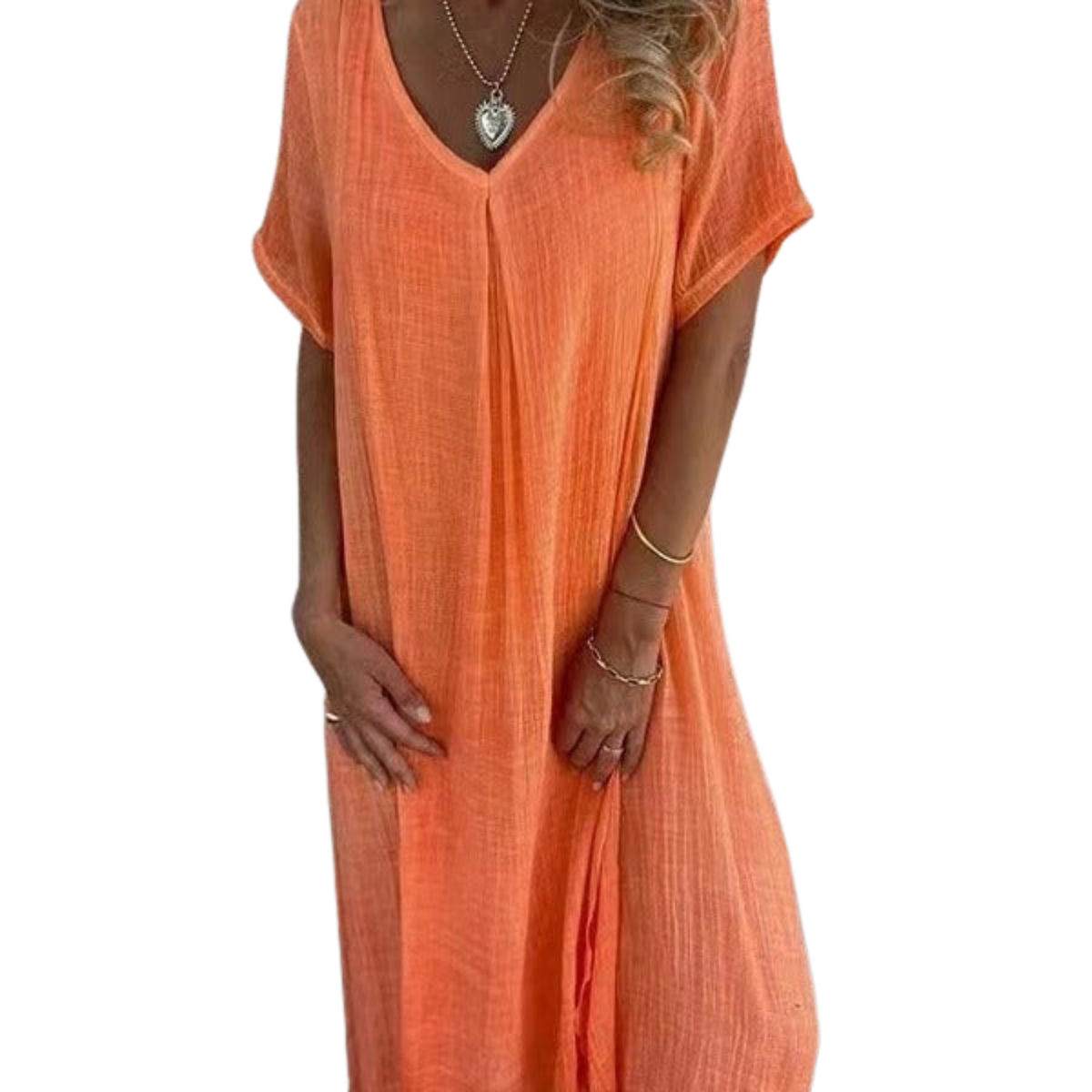 Women's kimono robe with V-neck — beach — Orange