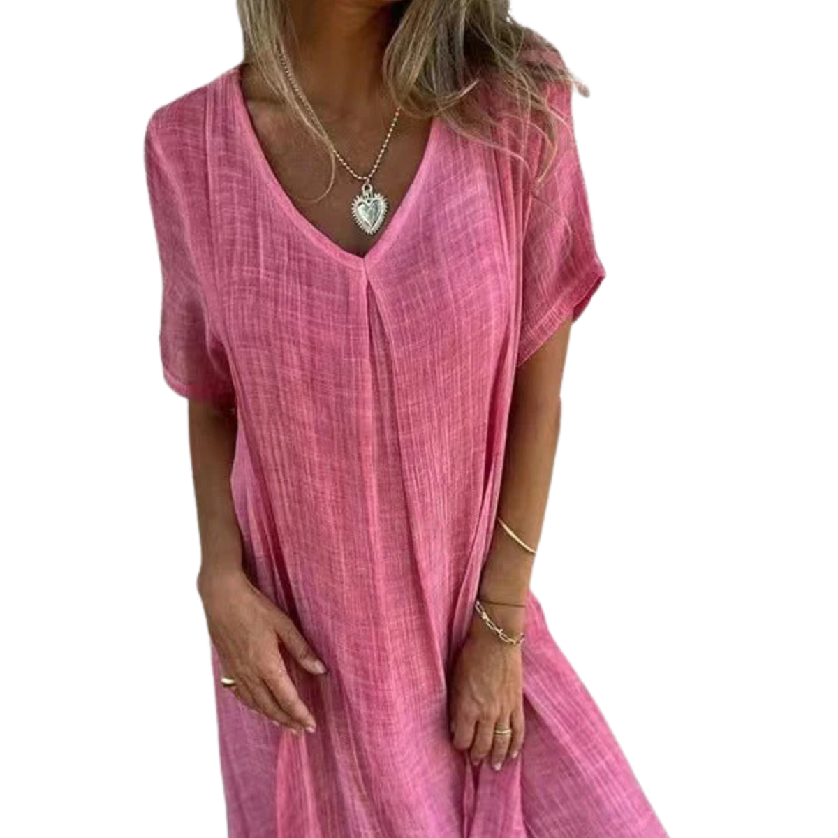 Women's kimono robe with V-neck — beach — Pink