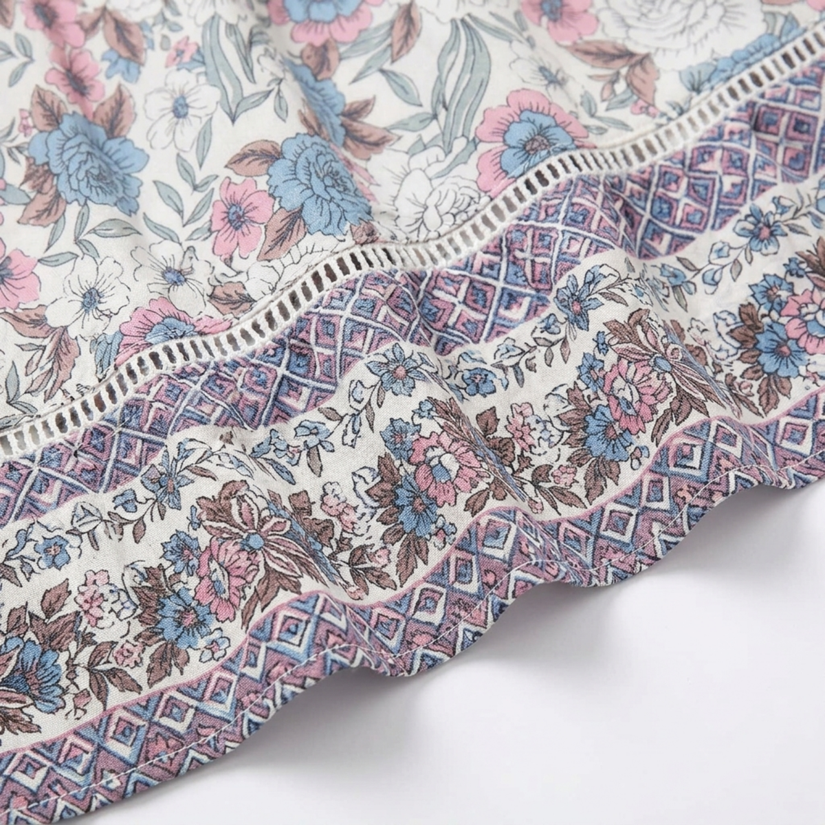 Long floral maxi skirt — high waist with lacing — summer vacation — product view