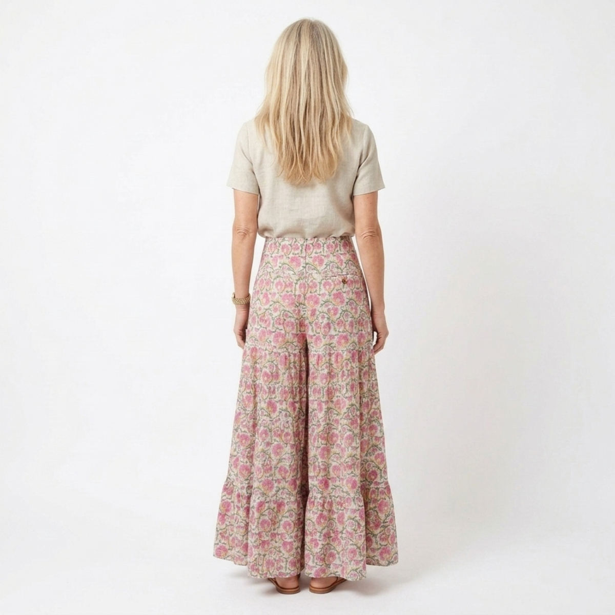 Long floral maxi skirt — high-waisted flared — summer vacation — product view