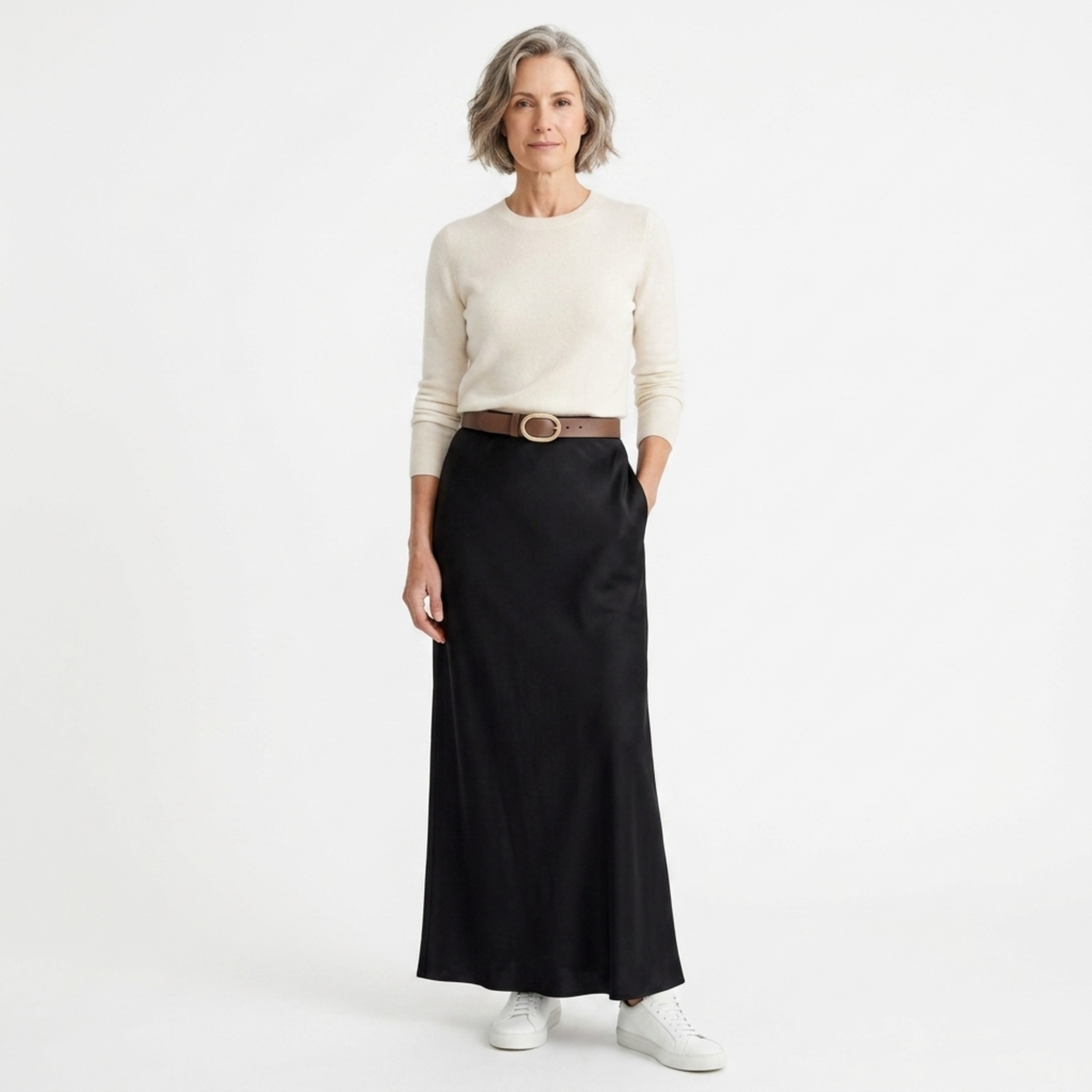 Maxirock für Damen mit Satin-Finish und hoher Taille — Schwarz