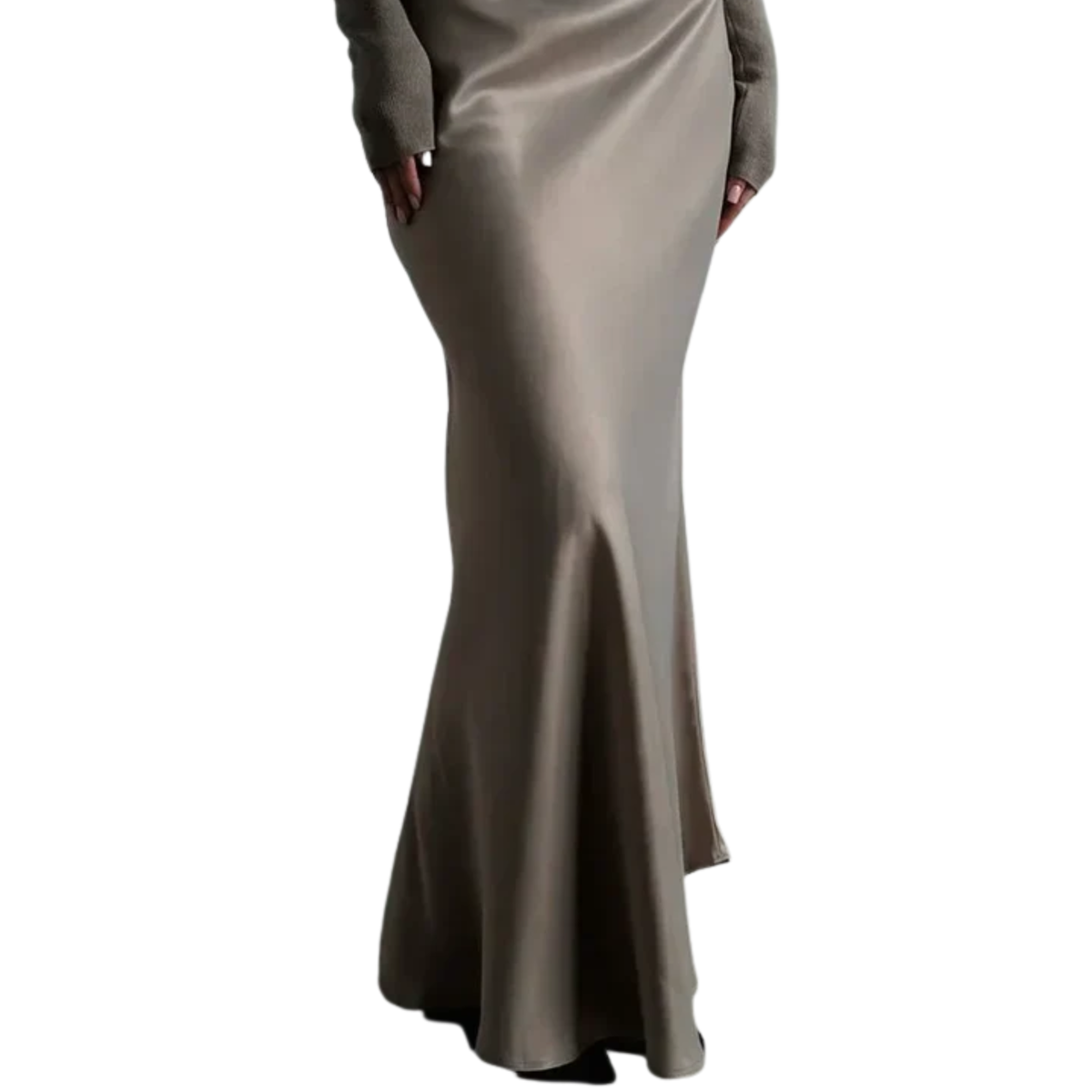 Maxirock für Damen mit Satin-Finish und hoher Taille — Khaki