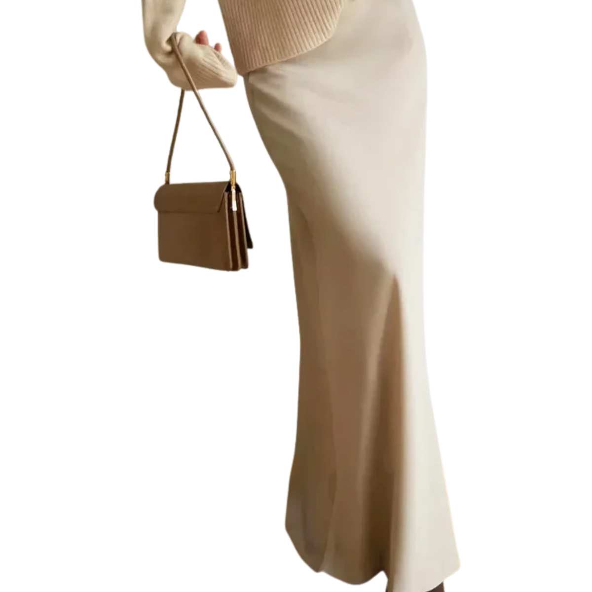 Maxirock für Damen mit Satin-Finish und hoher Taille — Beige