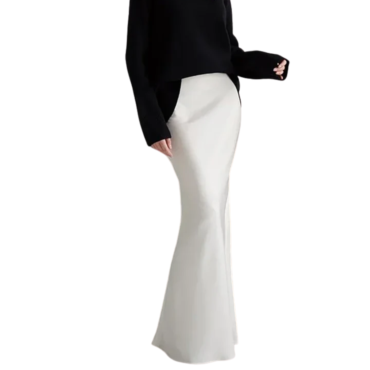 Maxirock für Damen mit Satin-Finish und hoher Taille — Weiß