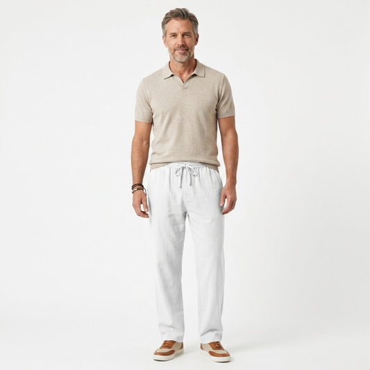 Men's straight-cut pants — travel and everyday wear — White