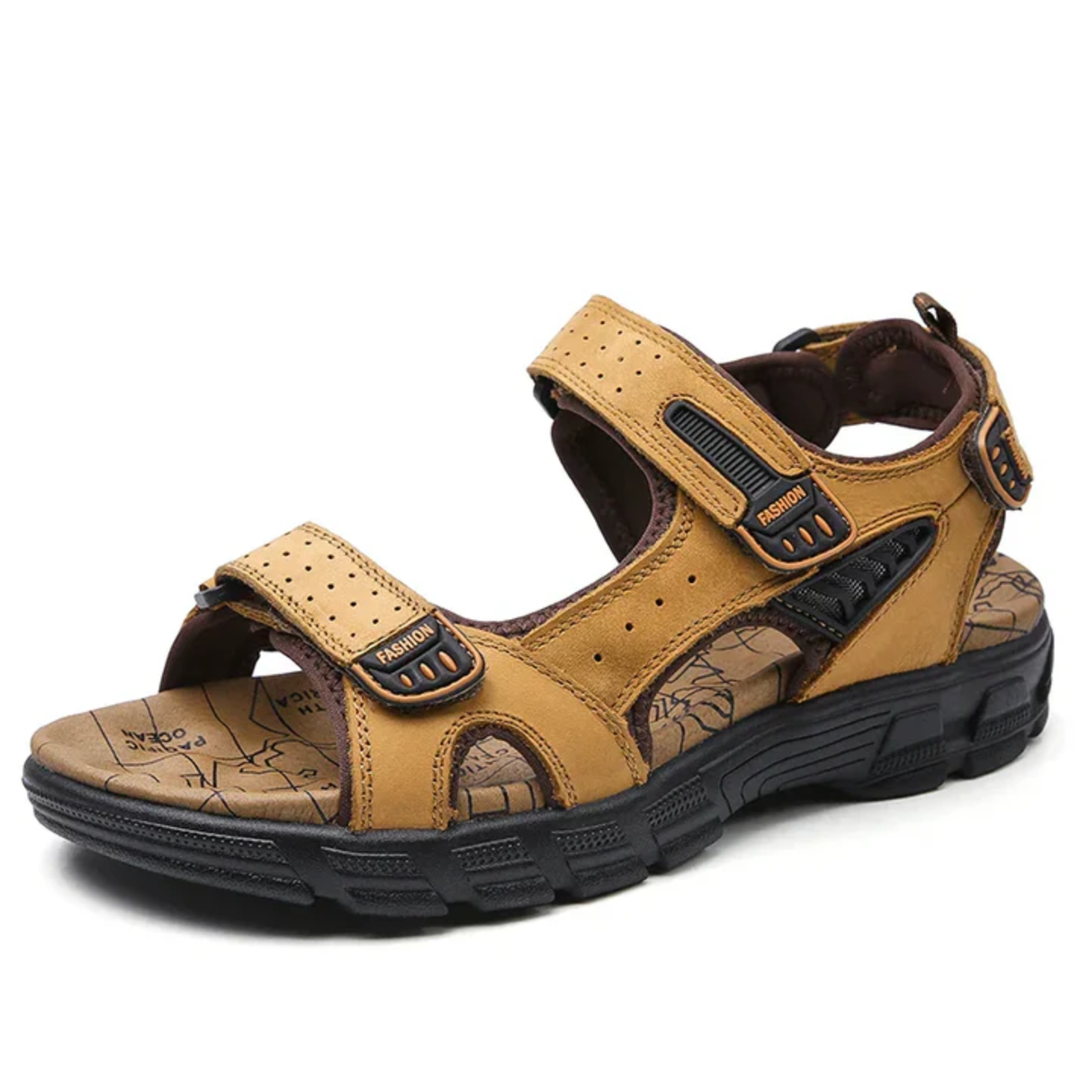 Men's sandals — velcro strap — walking and outdoor — Light Brown