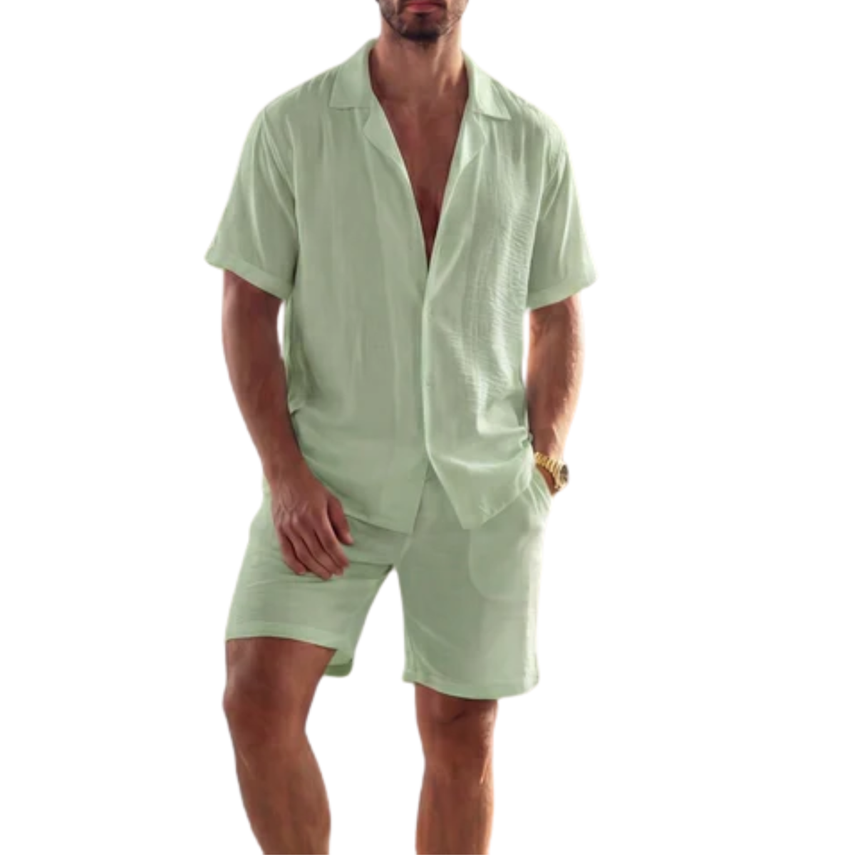 Ensemble deux pièces pour homme avec chemise à manches courtes et short — Vert