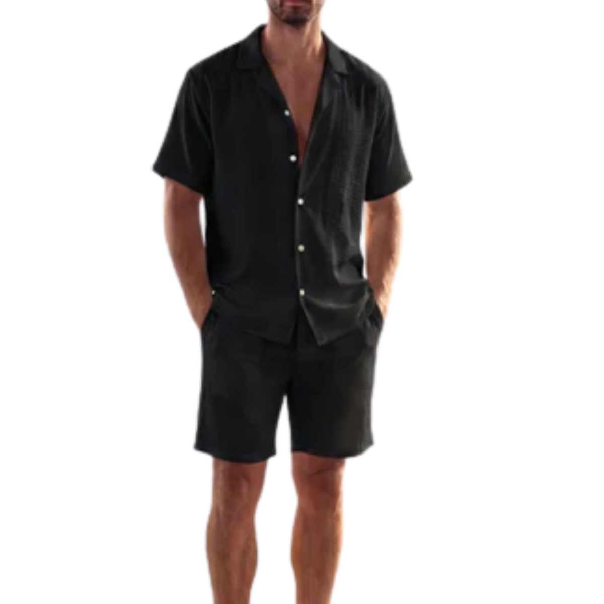 Ensemble deux pièces pour homme avec chemise à manches courtes et short — Noir