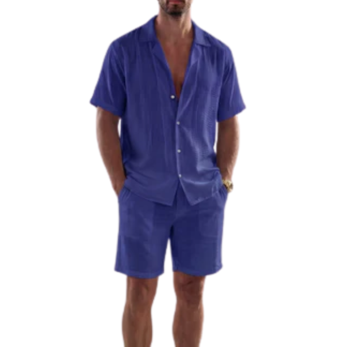 Ensemble deux pièces pour homme avec chemise à manches courtes et short — Bleu