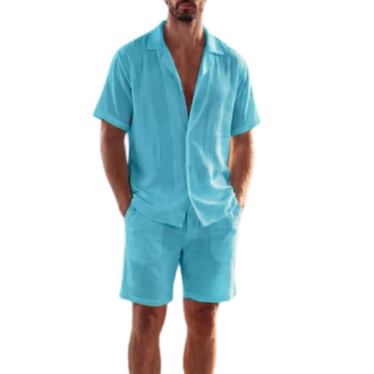 Ensemble deux pièces pour homme avec chemise à manches courtes et short — Turquoise