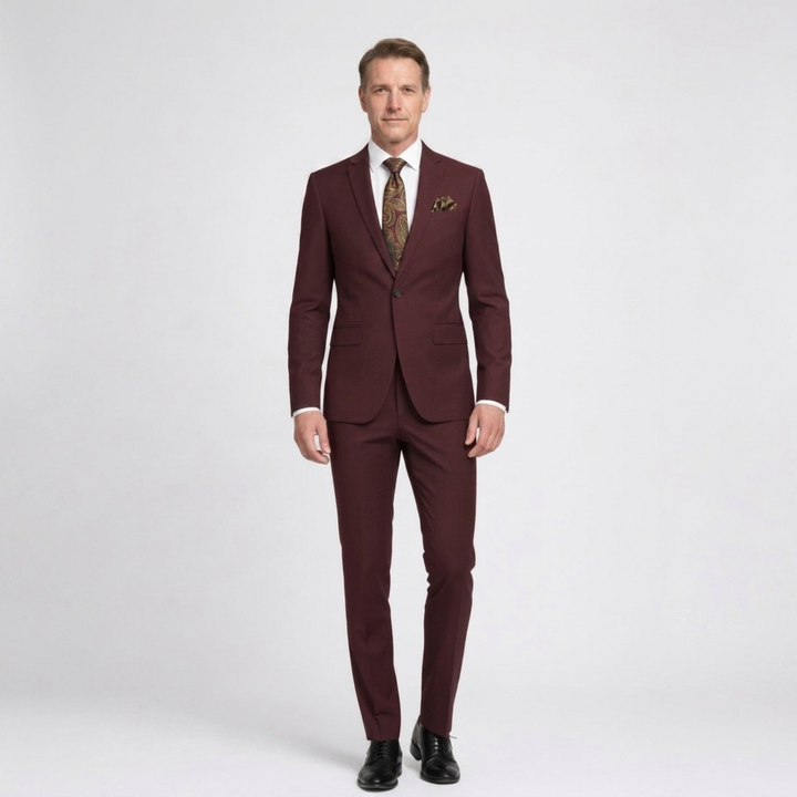 Costume ajusté pour homme — ensemble deux pièces — bureau et occasions formelles — Bordeaux