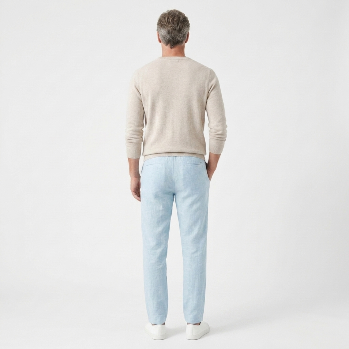 Men's straight-cut pants — elastic waistband with drawstring — product view