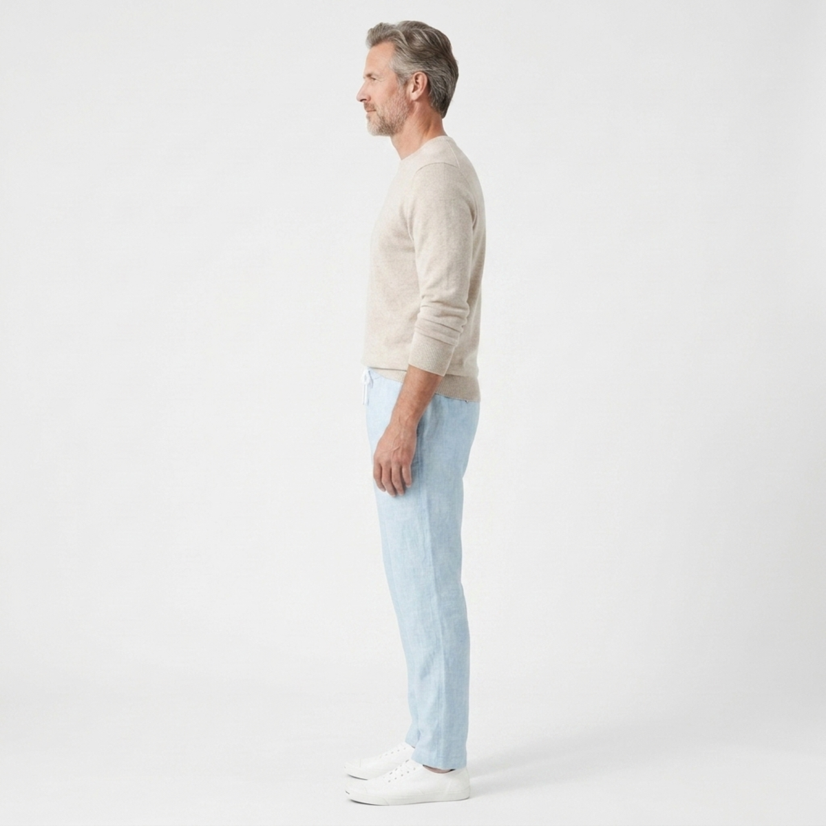 Men's straight-cut pants — elastic waistband with drawstring — product view