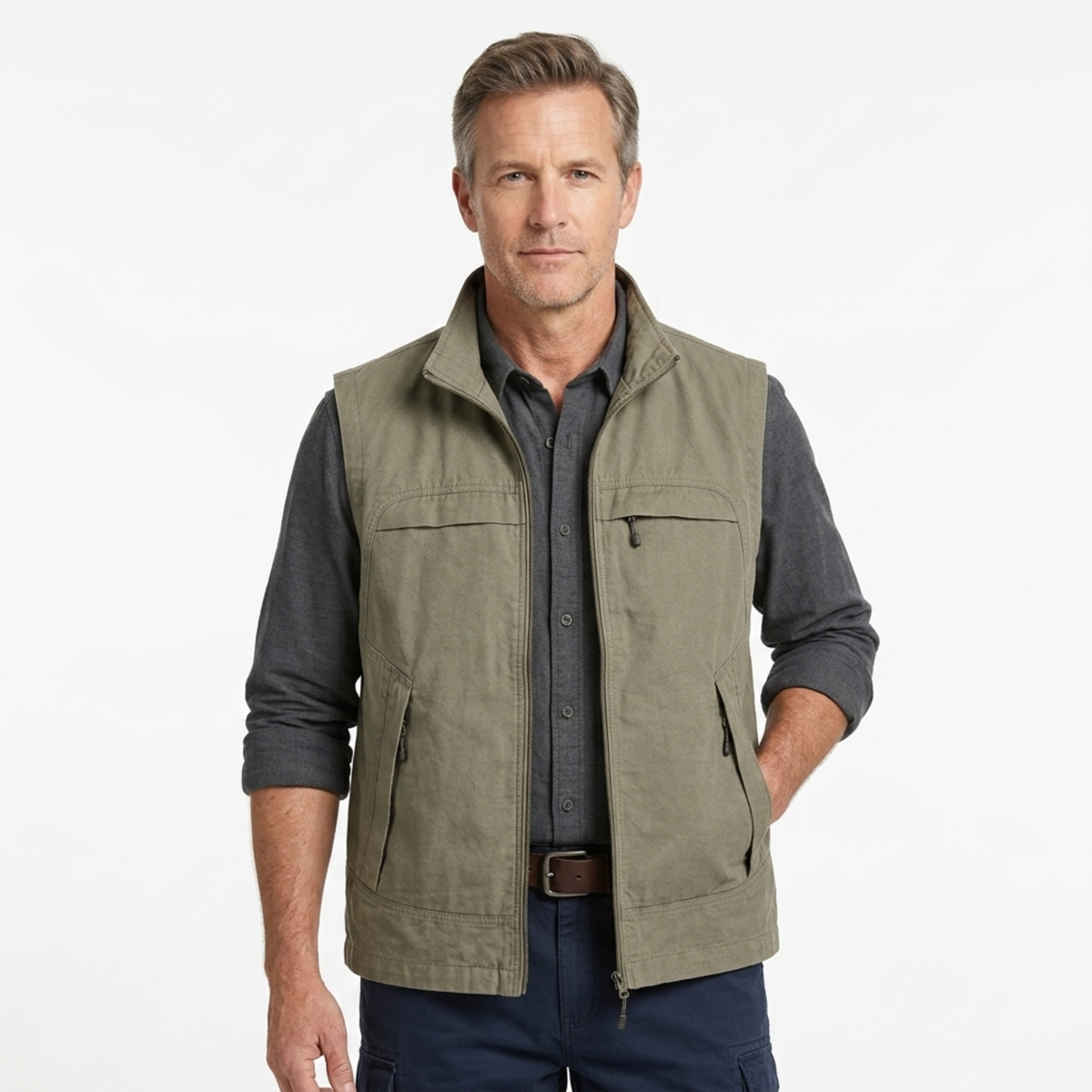 Men's sleeveless vest — zippered pockets — outerwear and mid-season — product view