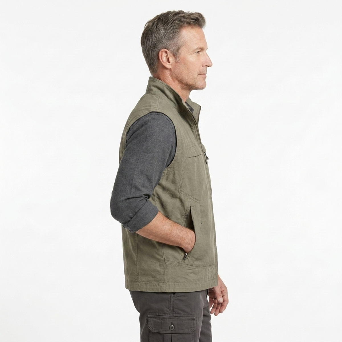 Men's sleeveless vest — zippered pockets — outerwear and mid-season — product view
