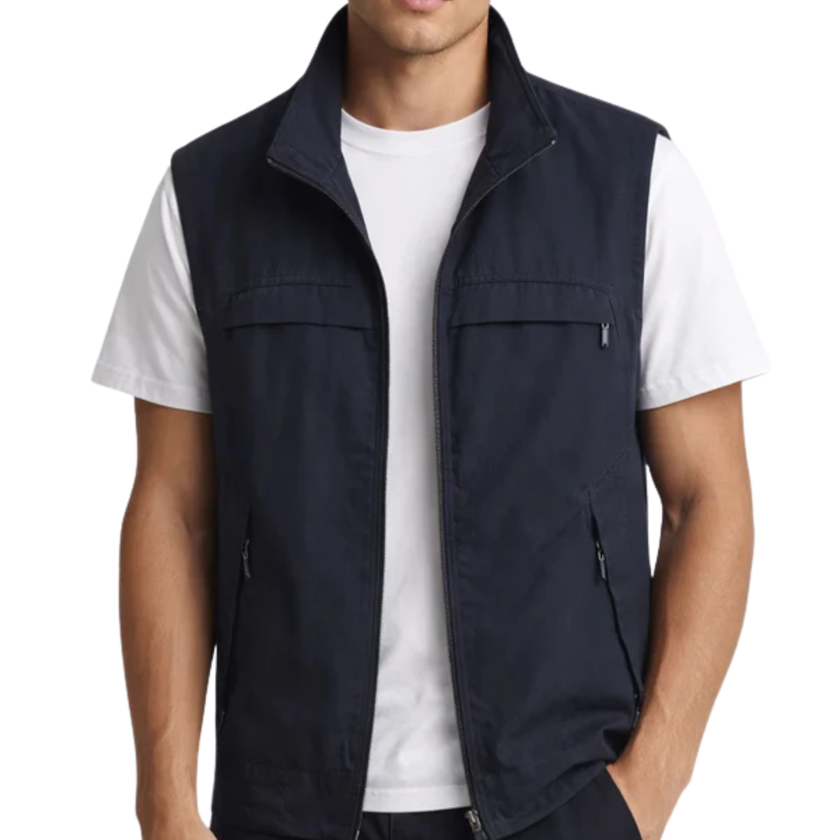 Men's sleeveless vest — zippered pockets — outerwear and mid-season — Dark Blue