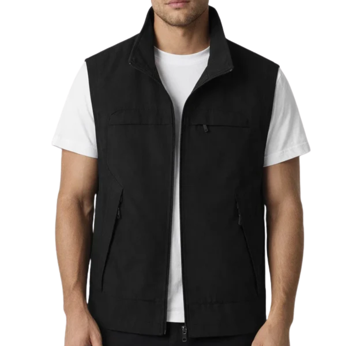 Men's sleeveless vest — zippered pockets — outerwear and mid-season — Black