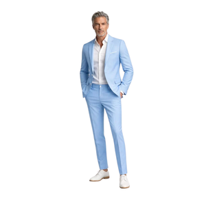 Herren-Anzug im Slim-Fit-Schnitt – Zweiteiler – Büro und Abendgarderobe — Pastellblau