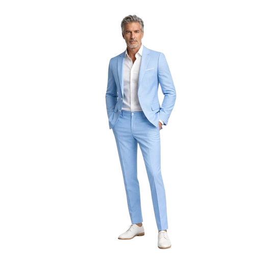 Men's slim-fit suit — two-piece set — office and evening — Pastel Blue