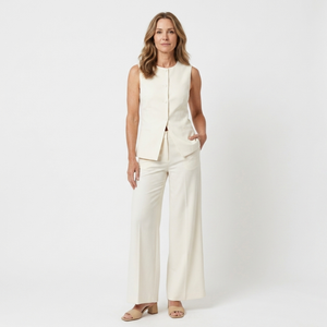 Women's wide-leg pants set — structured sleeveless top — mid-season — Cream