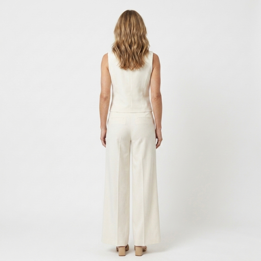 Women's wide-leg pants set — structured sleeveless top — mid-season — product view