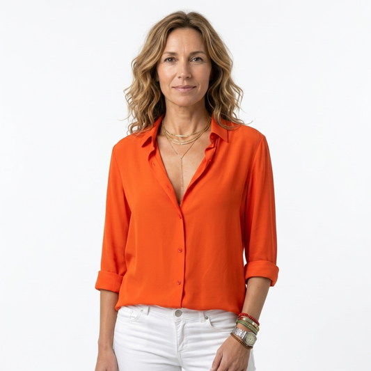 Women's fluid blouse — V-neck — office and evening — Orange
