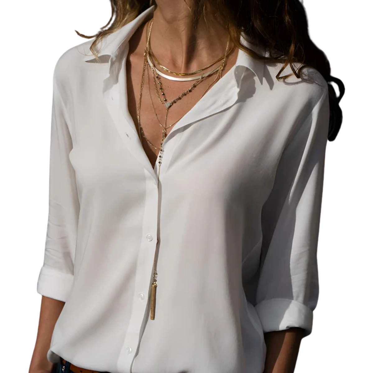 Women's fluid blouse — V-neck — office and evening — White
