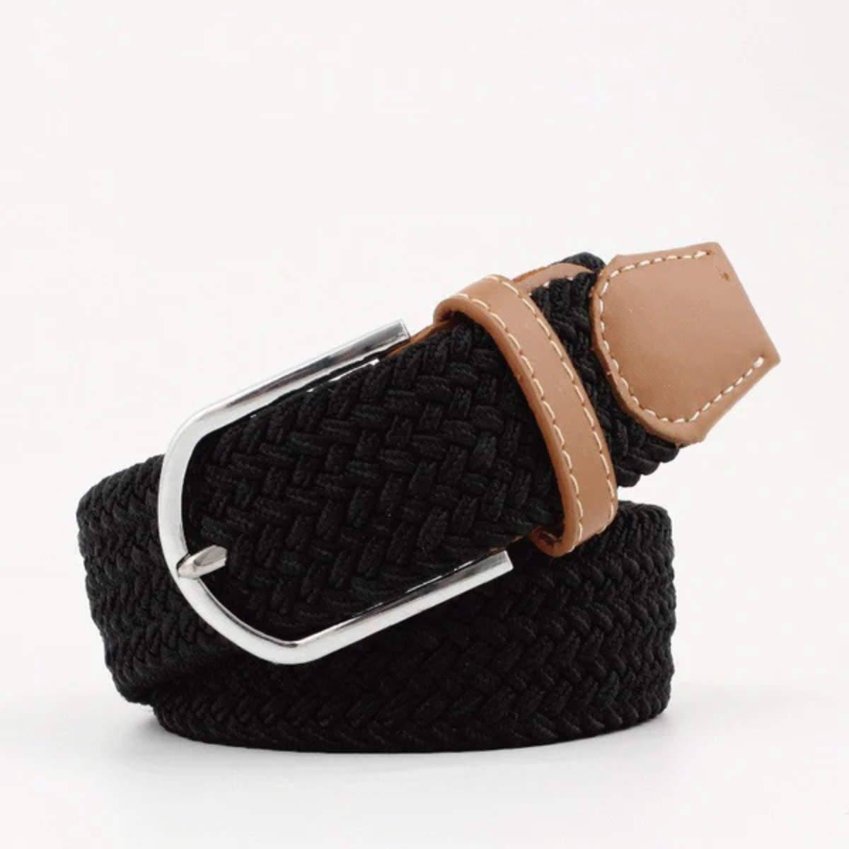 Men's braided belt — finishes — adjustable and casual — Black