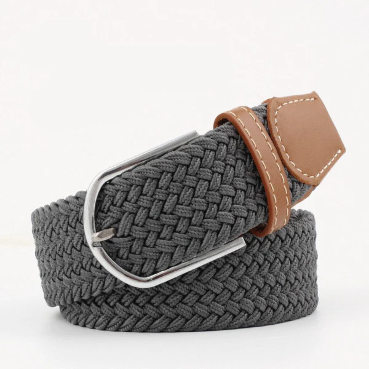 Men's braided belt — finishes — adjustable and casual — Gray