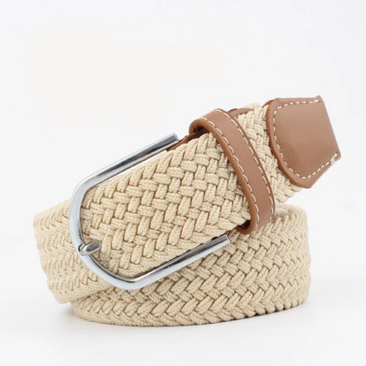 Men's braided belt — finishes — adjustable and casual — Beige