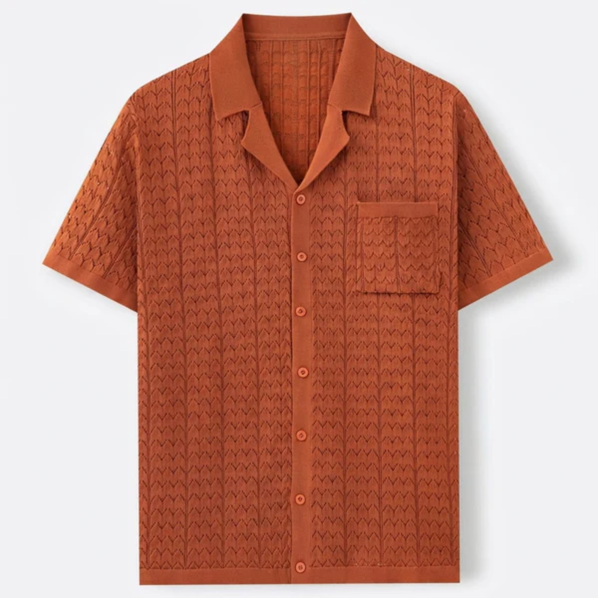 Men's knit polo shirt — jacquard pattern — casual retro style — Orange