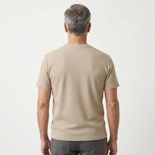 Men's textured knit T-shirt — relaxed fitted cut — product view